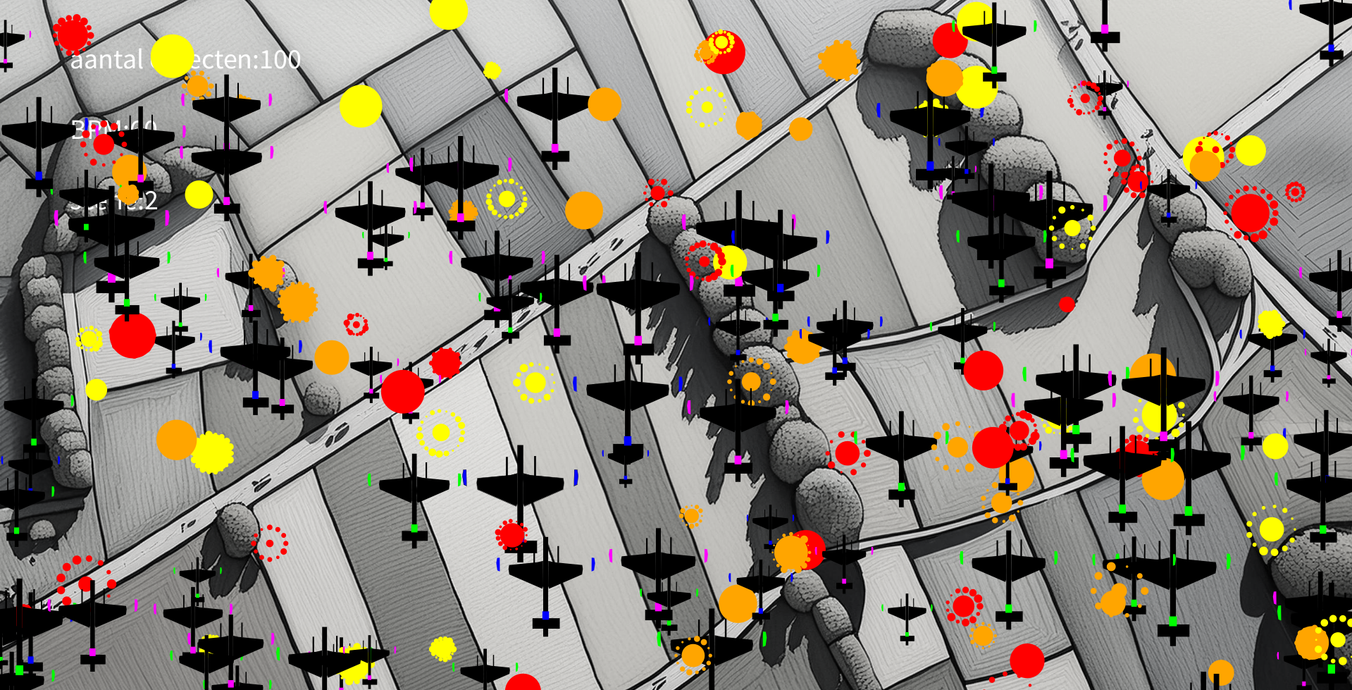 image of farmland with planes flying over it